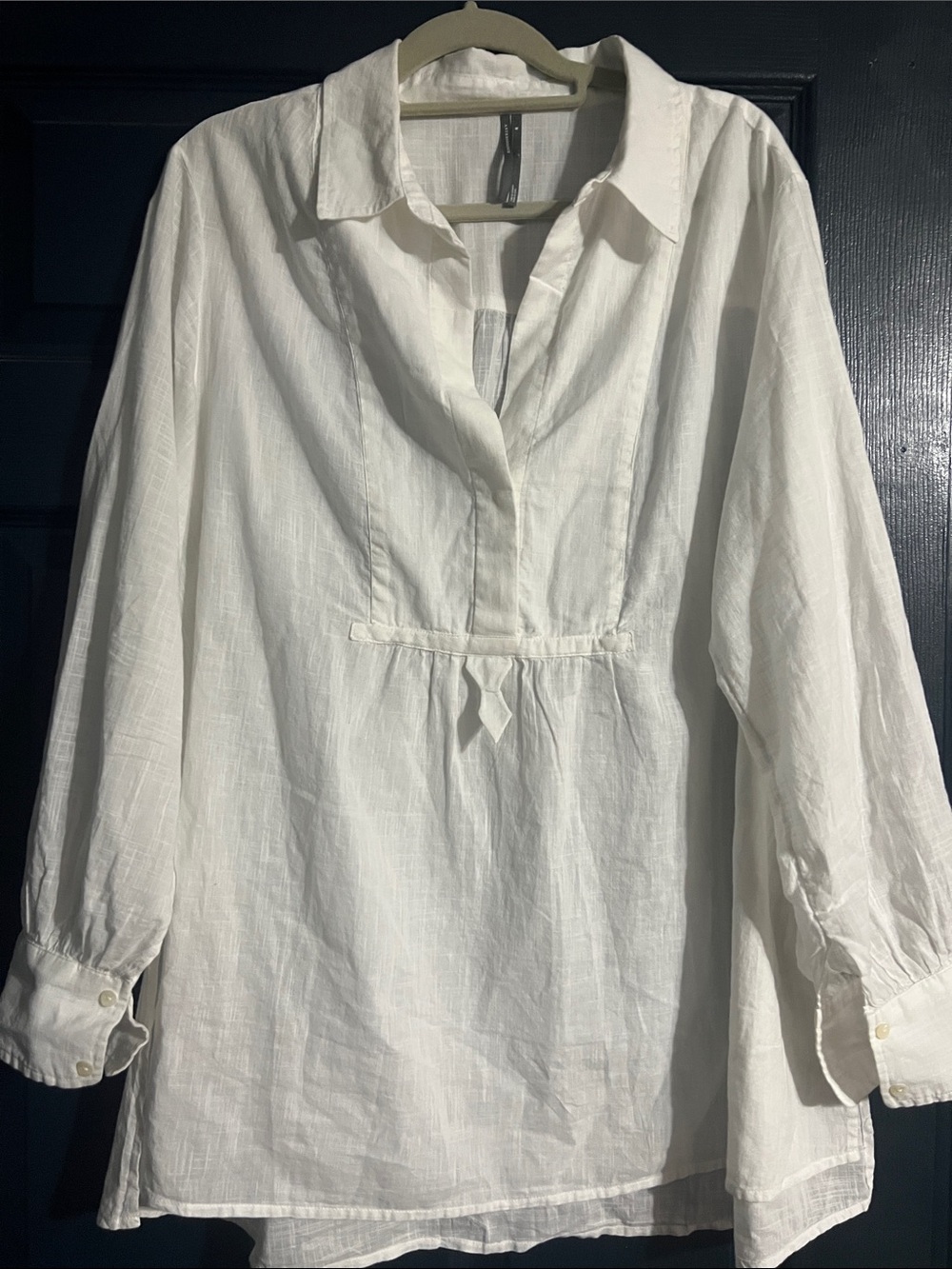 Women's White Linen Tunic Top - Lightweight Casual Shirt- Oversized